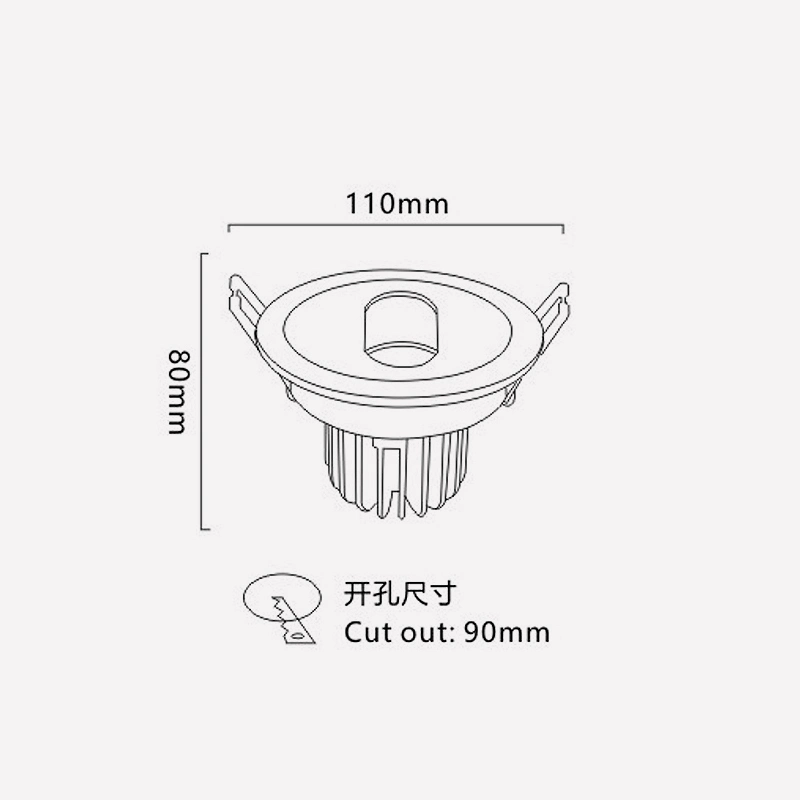 8W 10W Diameter 110mm Triac Dimming Recessed COB LED Downlight with Oval Hole