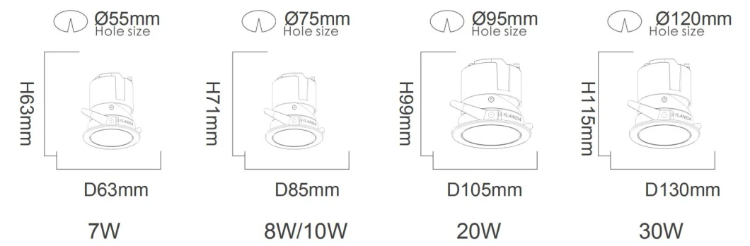 7W to 30W Deep LED Downlight LED Down Light for Anti Glare Embedded LED Spotlight Downlight