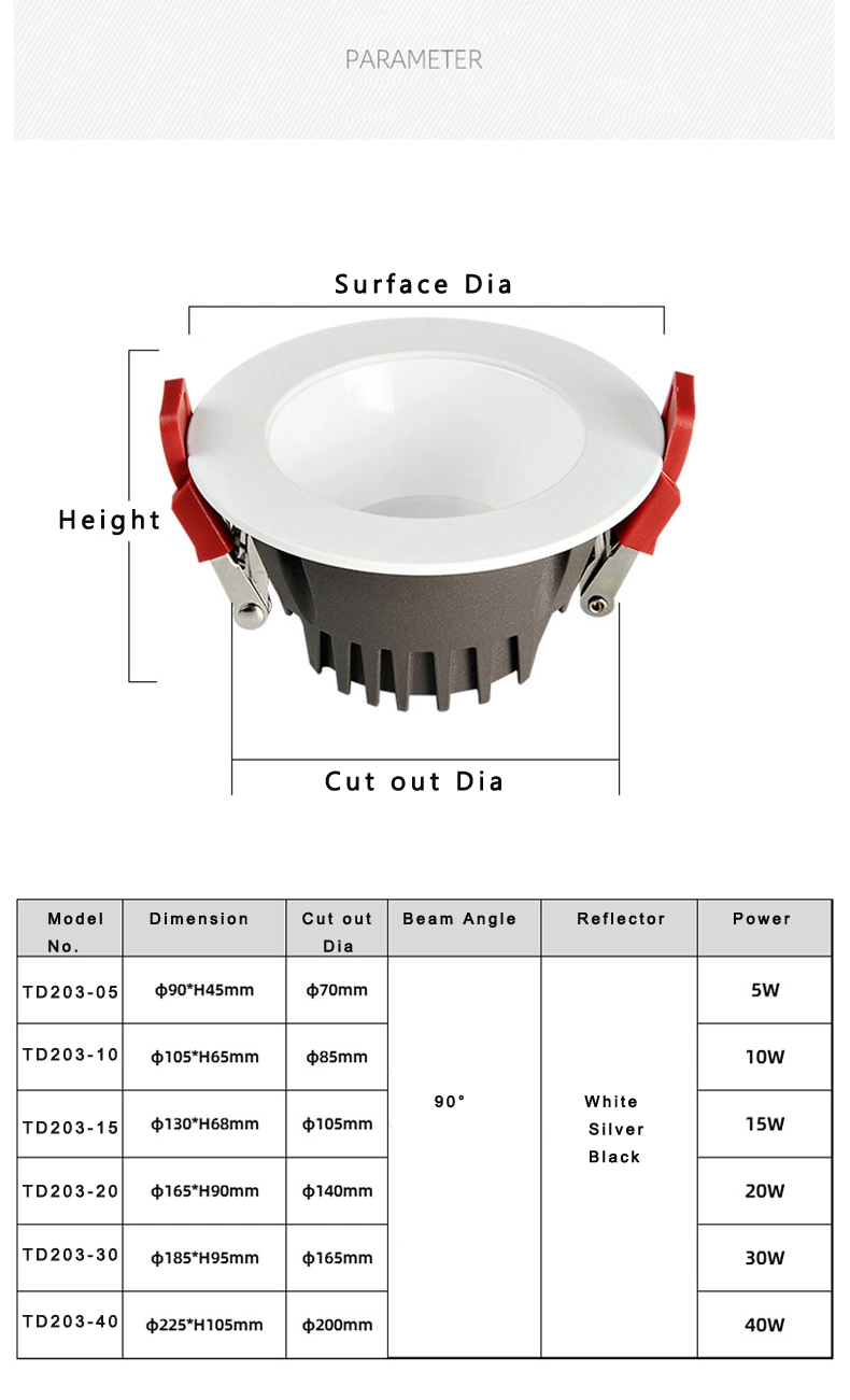 Aluminum Anti Glare LED Downlight 10W