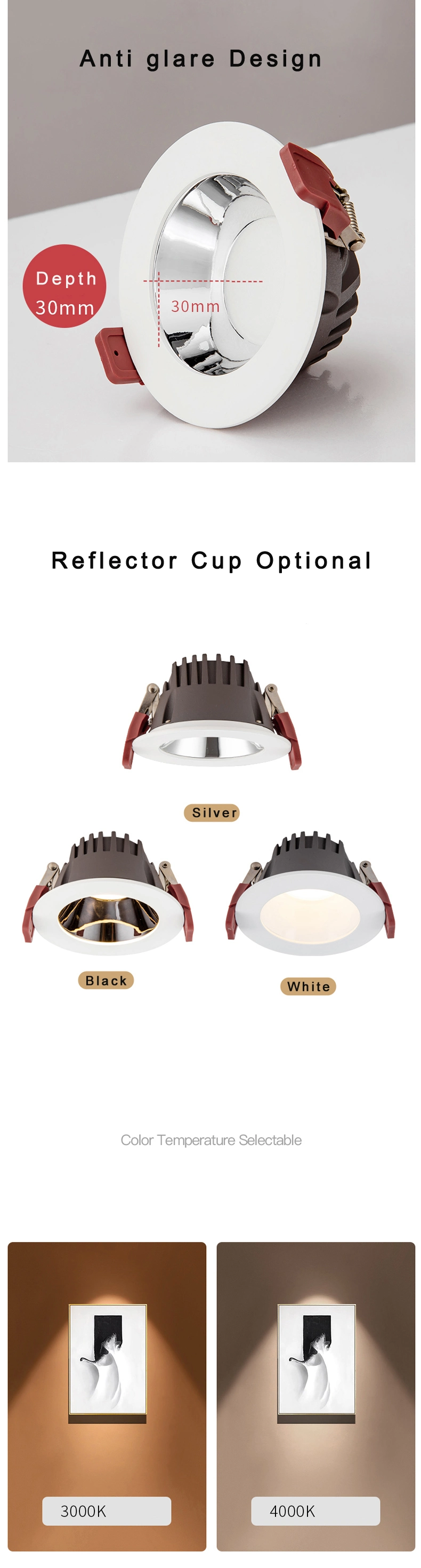 Aluminum Anti Glare LED Downlight 10W