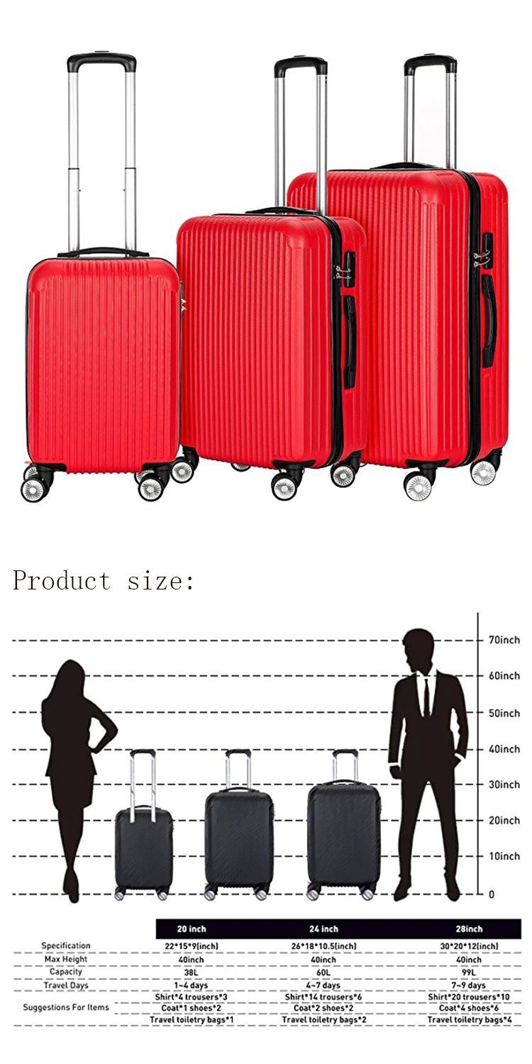 3 Piece Set Expandable ABS Trolley Luggage with Tsa Lock and 4 Wheels