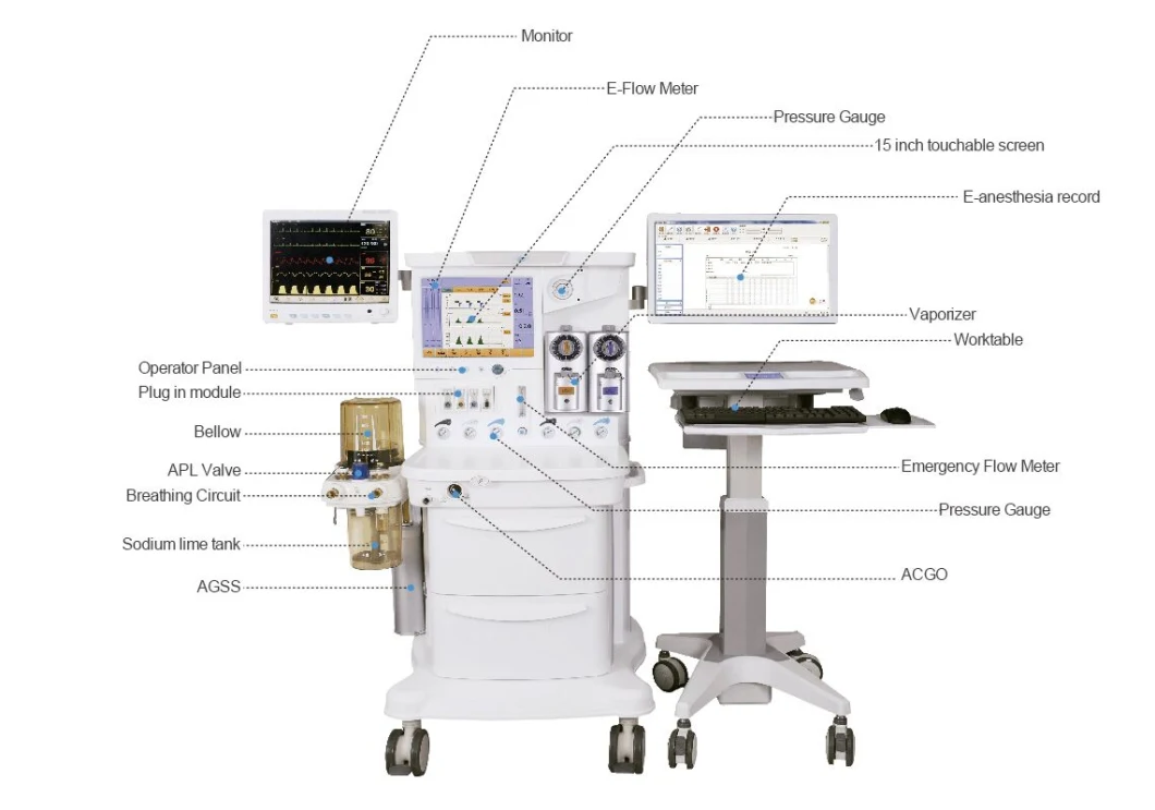 Medical Surgical Trolley Mobile Anesthesia Machine with Vaporizer