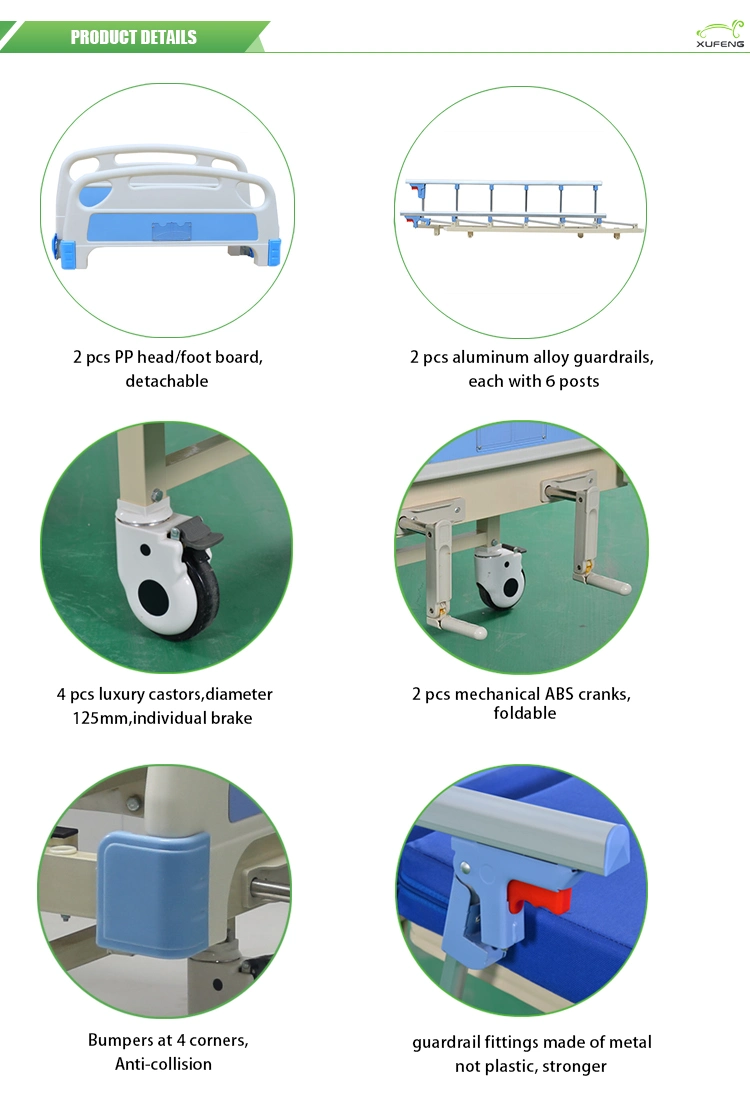 Manual Medical Bed Manual Nursing Bed Manual Patient Bed Mechanical Hospital Bed Semi Fowler Hospital Bed Two (2) Functions Crank Manual Hospital Bed Factory