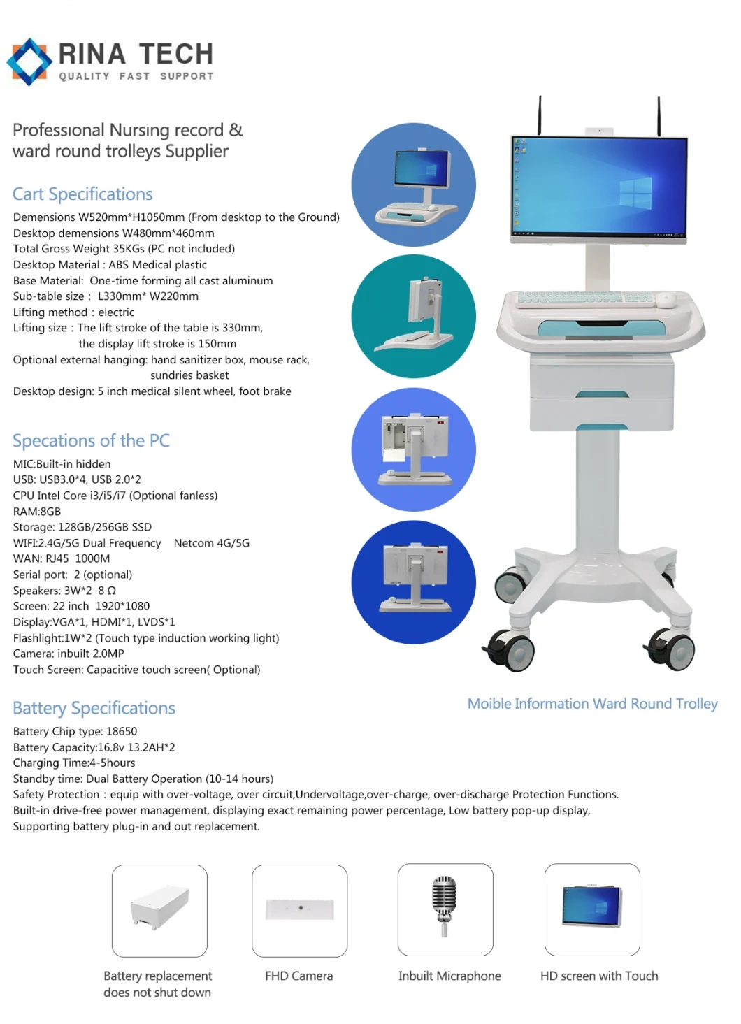 Hospital Patient Medical ABS Emergency Trolley Equipment Medical Trolleys ABS