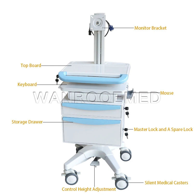 Bwt-001n Medical Isolation Wards Doctor Workstation Trolley Patient Room Crash Cart with Display