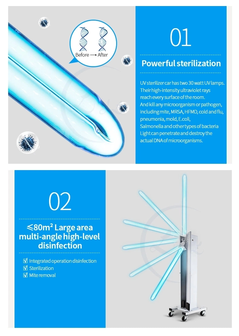 UV C Room Sterilizer on Trolley Industrial UV Sterilization Trolley UV Lamp Trolley