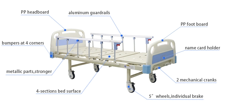 Manual Medical Bed Manual Nursing Bed Manual Patient Bed Mechanical Hospital Bed Semi Fowler Hospital Bed Two (2) Functions Crank Manual Hospital Bed Factory