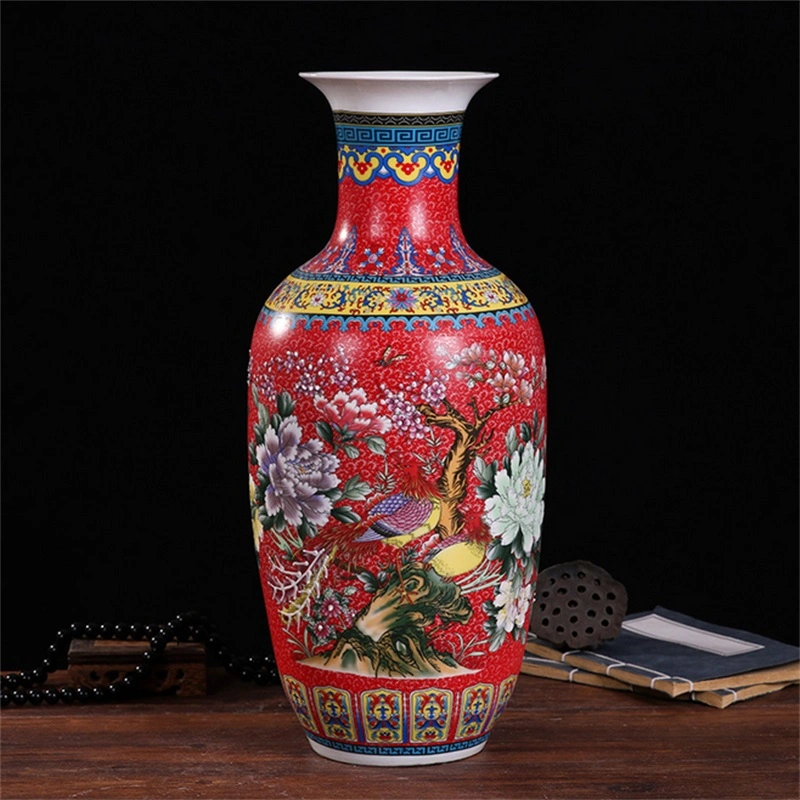 Enamel Vase Ceramic Decoration Vase Handicraft Porcelain Ornament Antique Office Furniture Ornament