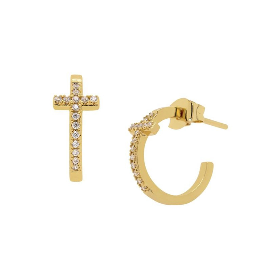 18K Gold Plated Cross Pave Cubic Zircon Hook Hoop Earring 925 Sterling Silver Jewelry
