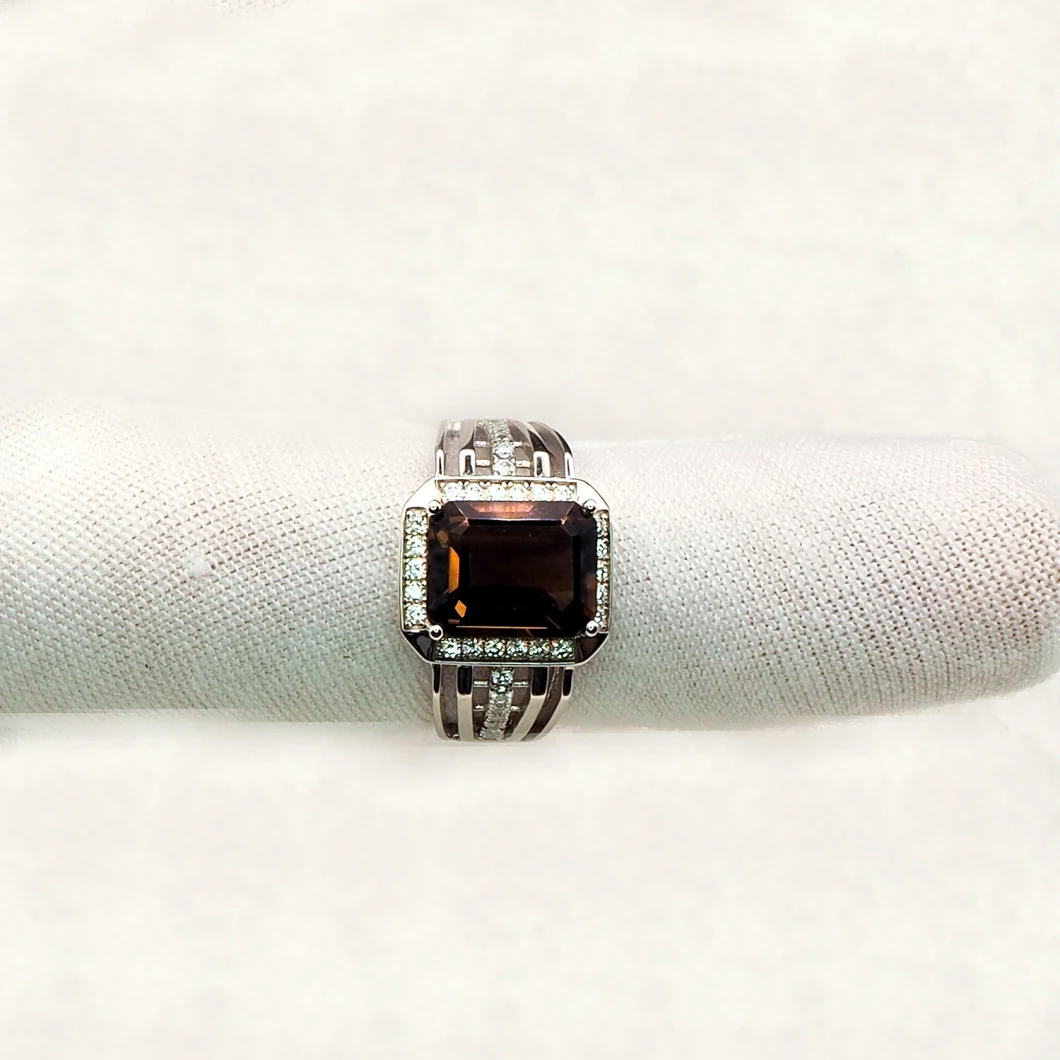 Fashion Jewelry 925 Sterling Silver Jewelry Men's Ring with Gemstone Smoky Quartz