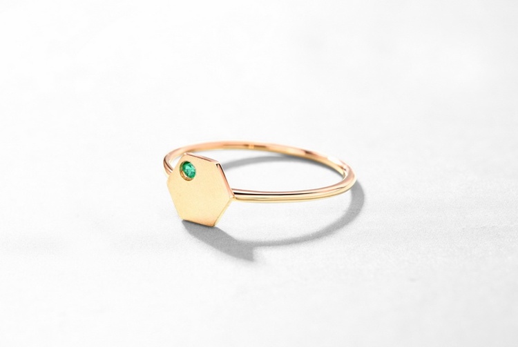 14K 18K Gold Ring Jewelry Simple Solid Gold Women Ring with Natural Emerald