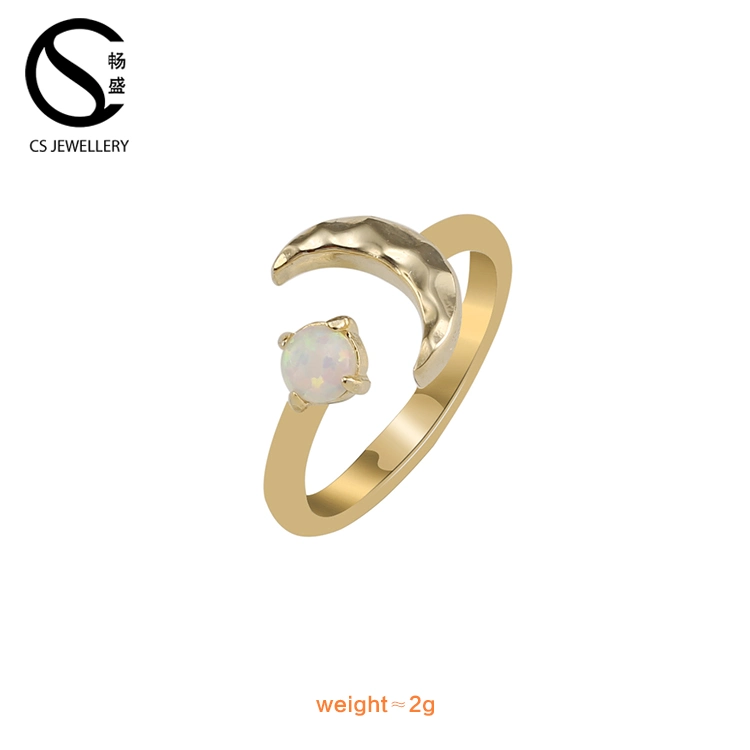 14K 18K 22K Gold Gemstone Moonstone Simple Delicate Latest Gold Finger Ring Designs for Girls