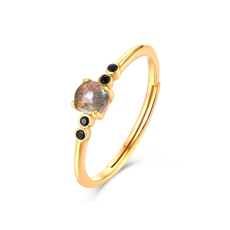 Simple African Labradorite Ring 925 Sterling Silver Thin Rings Real Gold Plating Stackable Ring