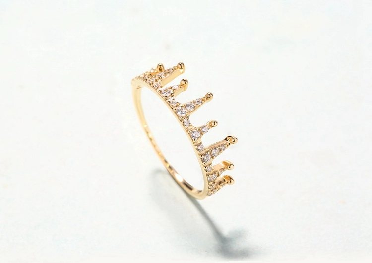 Luxury Crown Shape Pure Gold Ring Design Ladies Dainty 14K 18K Gold 5A Zircon Ring