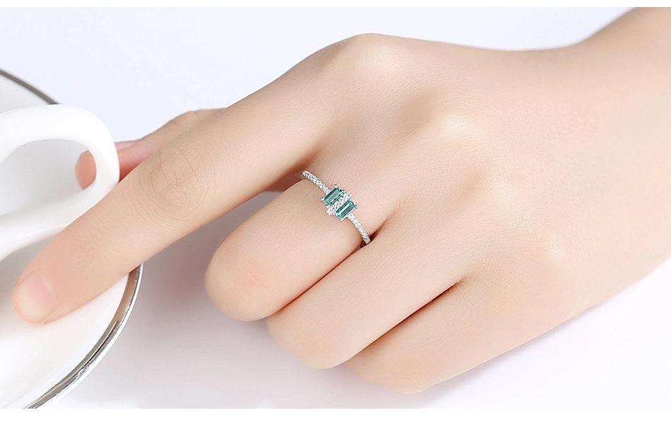 Gemstone Emerald Adjustable CZ 925 Sterling Silver Rings