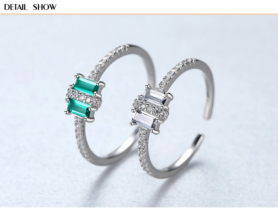 Gemstone Emerald Adjustable CZ 925 Sterling Silver Rings
