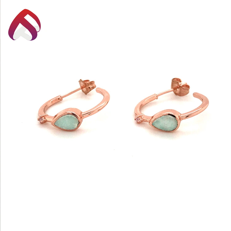 Fashionable Style 925 Sterling Silver Opal Jewelry Round Charm Earring with Pear Opal Stones Earring