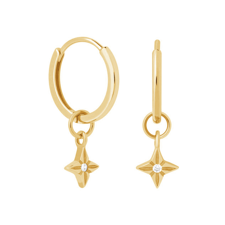 New Model 925 Sterling Silver Charms Stars 18K Gold Plated Hoop Earring