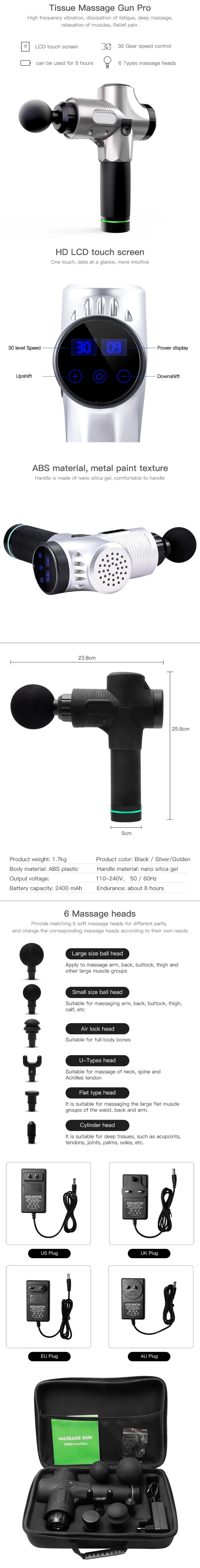 2021 New OEM Professional Vibration Fascia Cordless LCD 30 Speed Muscle Massage Gun with LCD Screen