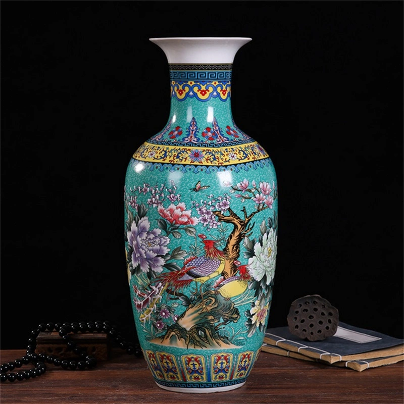 Enamel Vase Ceramic Decoration Vase Handicraft Porcelain Ornament Antique Office Furniture Ornament