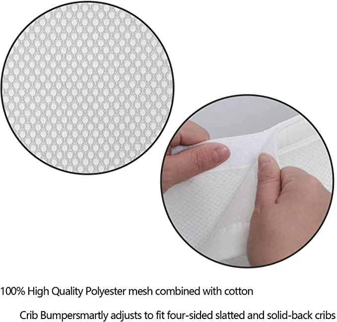 Baby Crib Bumper Classic Mesh Breathable Crib Bedding Liner Washable Crib Bumper Adjustable Length Fits Safe Crib Bumper Pads