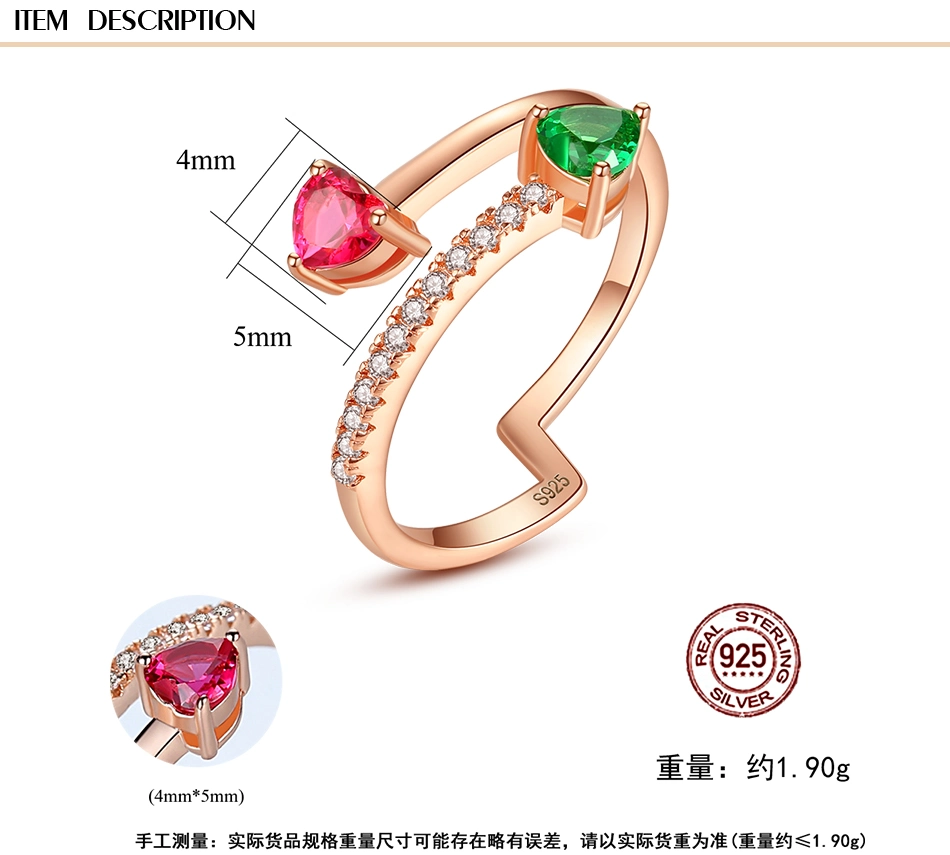 Rose Gold Plated 925 Sterling Silver Ruby Emerald CZ Rings