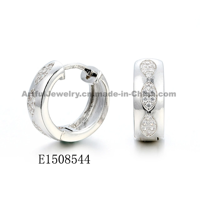 Wholesale Jewellery Hip Hop 925 Sterling Silver Jewelry Ear Hoop 18K 14K 9K White Gold Color Hoop Earrings with Diamond