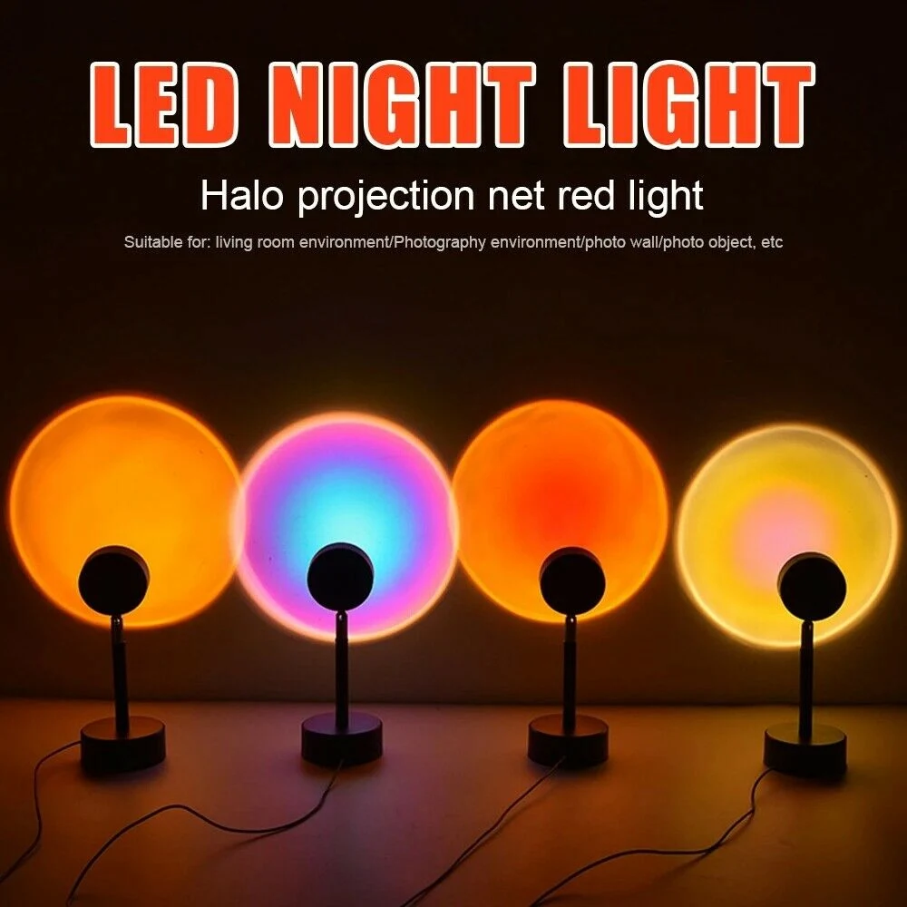 USB Rainbow Sunset Projector LED Night Lamp for Bedroom Bar Coffee Store Wall Decoration Light