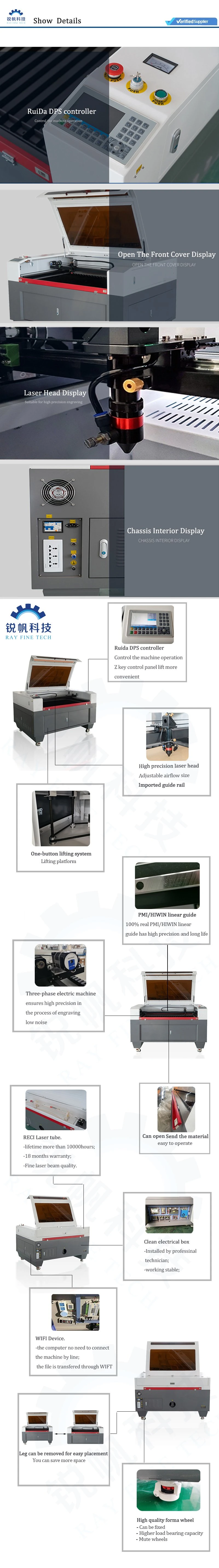 High Precision Model 1390 laser Engraving Machine CO2 CNC Laser Cutting Machine with Ruida System