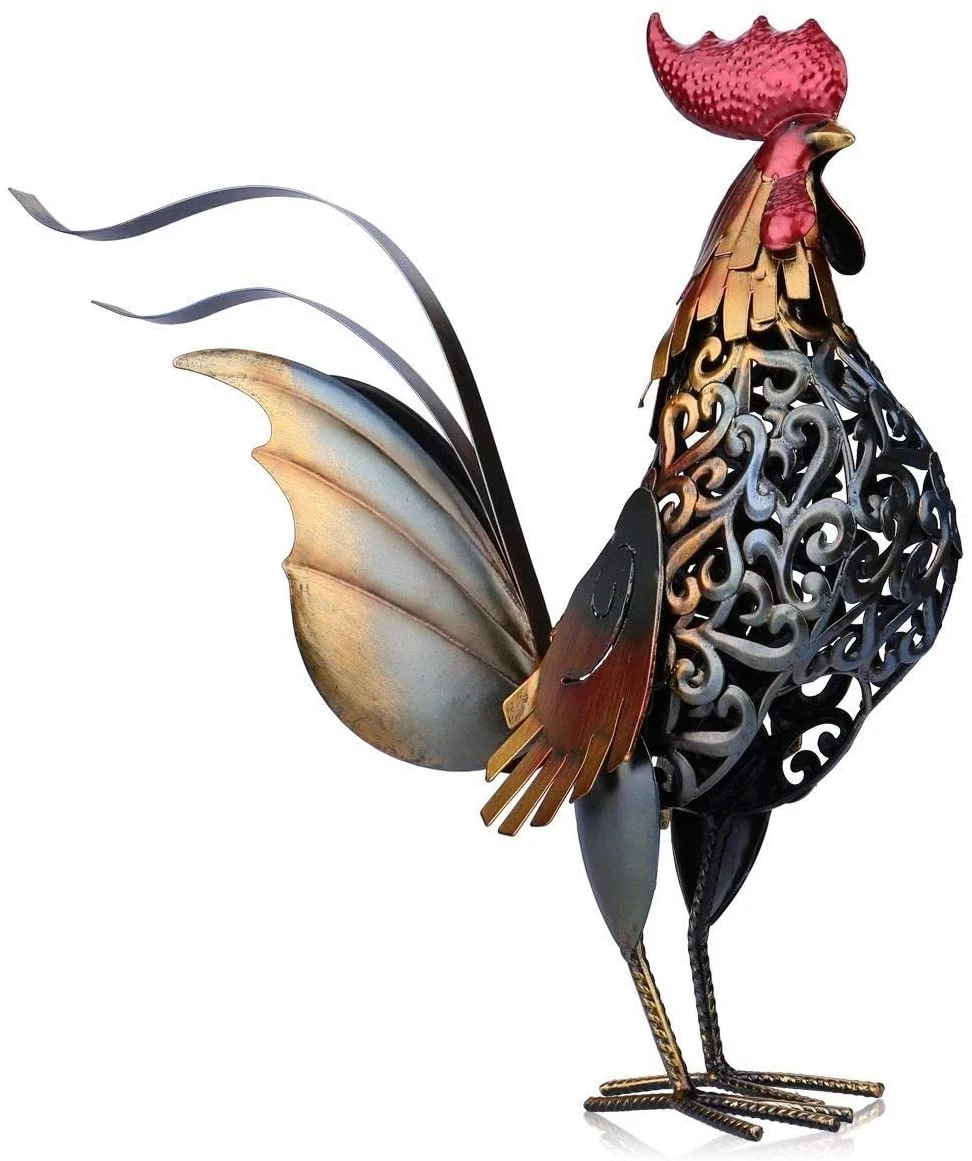 Rooster Decor Home Metal Chicken Outdoor Statues for Garden Yard Decoration