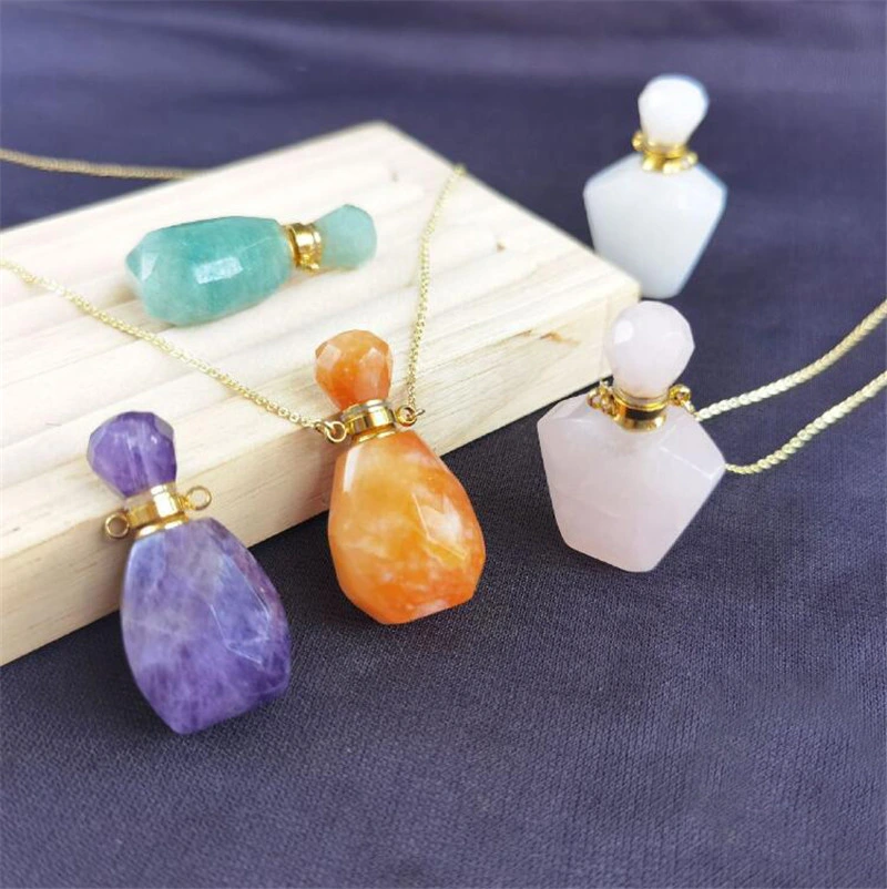 Natural Stone Crystal Pendant Necklace Amazon Amethyst Aromatherapy Bottle Sweater Chain Pendant Jewelry