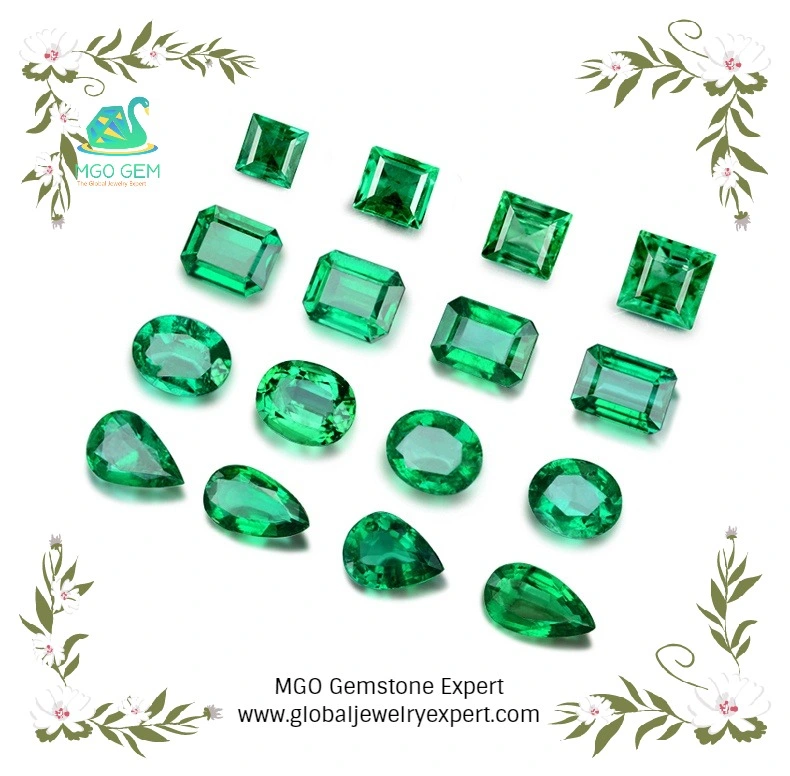 MGO Gem Lab-Created Emerald Round Pear Shape Cut Vivid Green Hydro Emerald