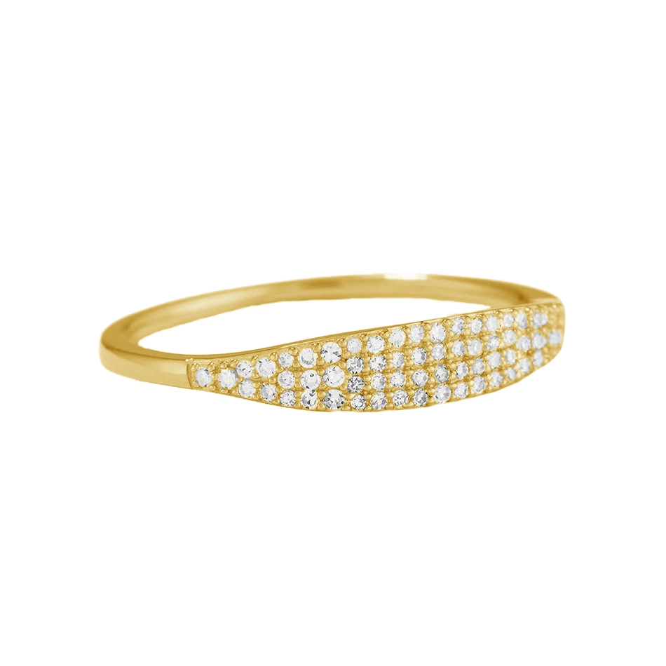 New 925 Sterling Silver Fashion Jewelry Classic 18K Gold Plated Pave Zircon Slim Signet Ring