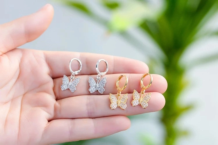 2020 Fashion Jewelry 18K Gold Plated Cubic Zirconia Brass Drop Earrings Butterfly Earrings