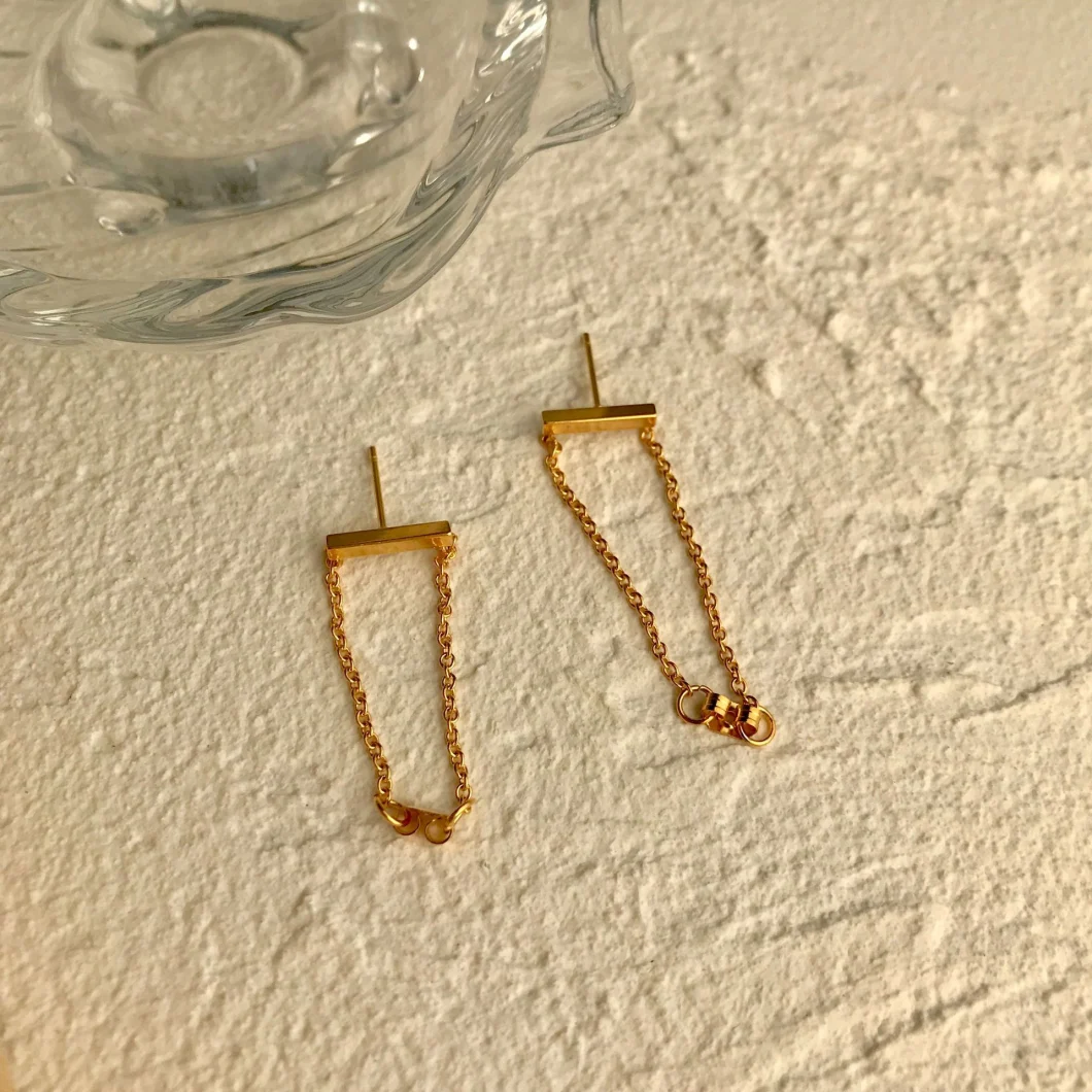 Titanium Steel Vacuum 24K Gold Fashionable All-Match Chain Chic Gold-Plated Crossbar Chain Earrings