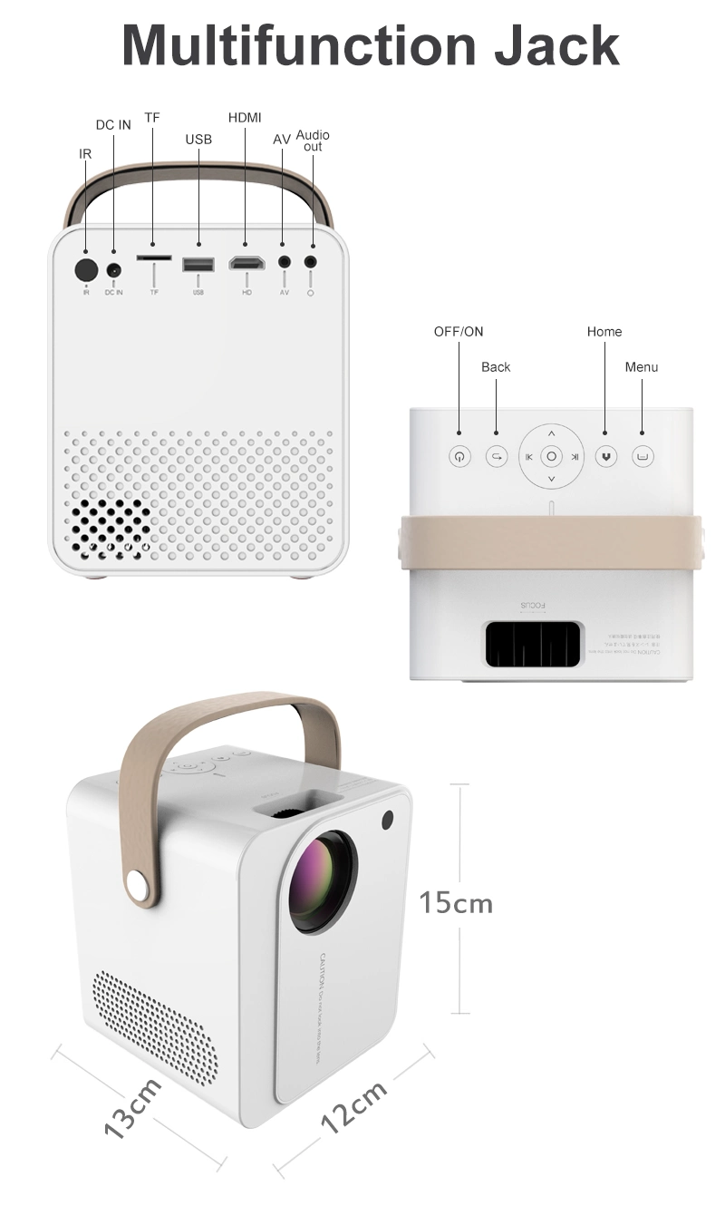 New Mini Projector T2 2GB RAM 16GB 100ANSI Lumens 2.4G/5g WiFi Android Portable Mini Projector Stand by 1080P 4K Video Mini Beamer 3D Home Cinema Projectors