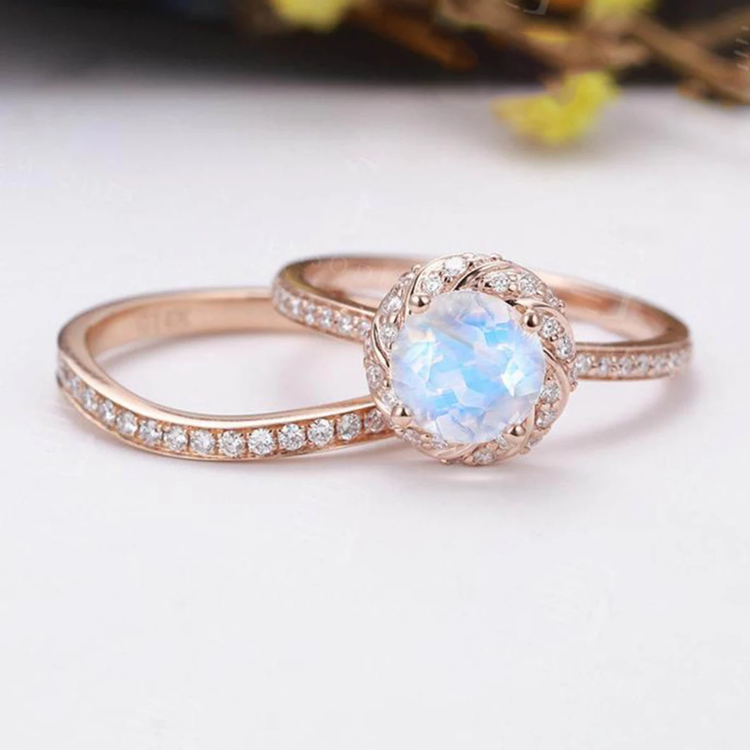 925 Sterling Silver Jewelry Rose Gold Moonstone Wedding Rings