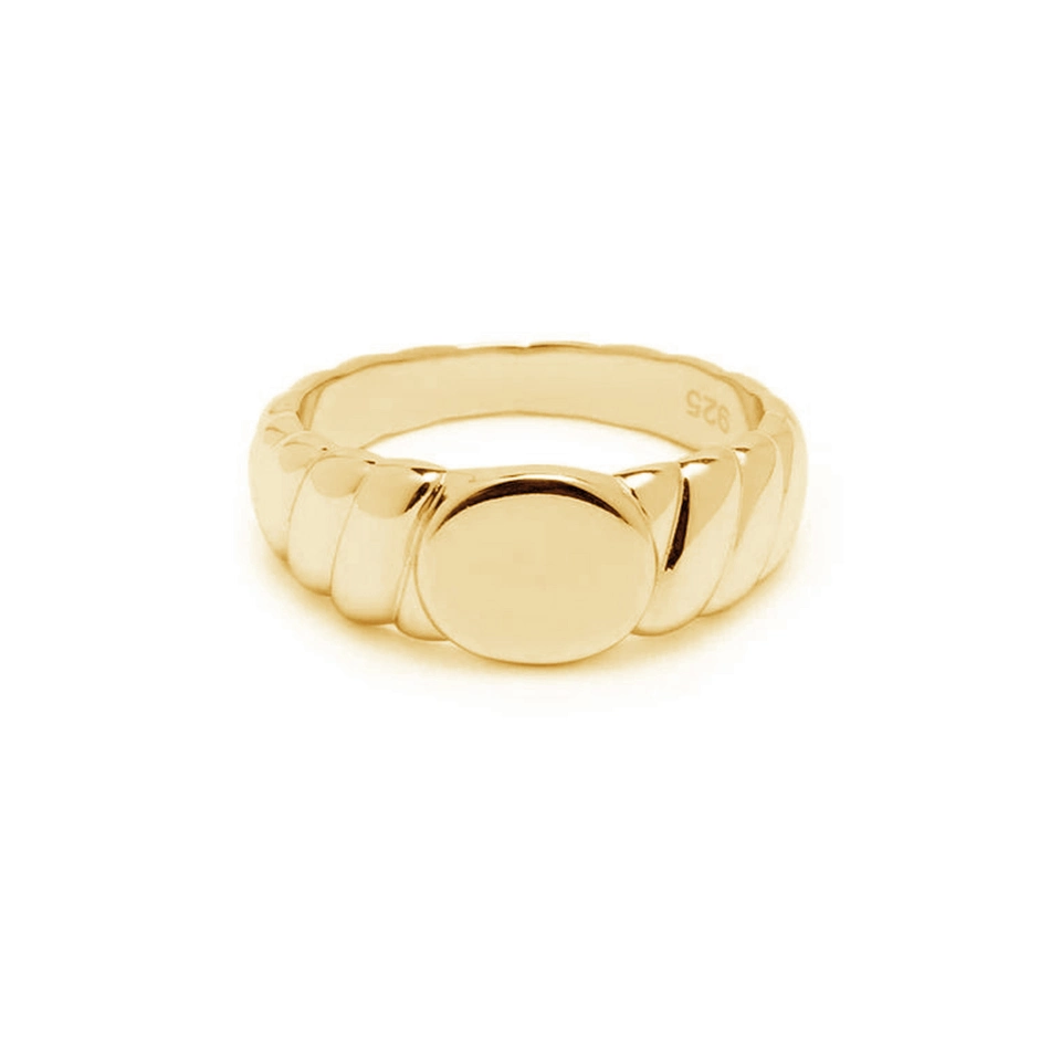 Minimalist Fashion 925 Sterling Silver Jewelry 18K Gold Plated Signet Ring