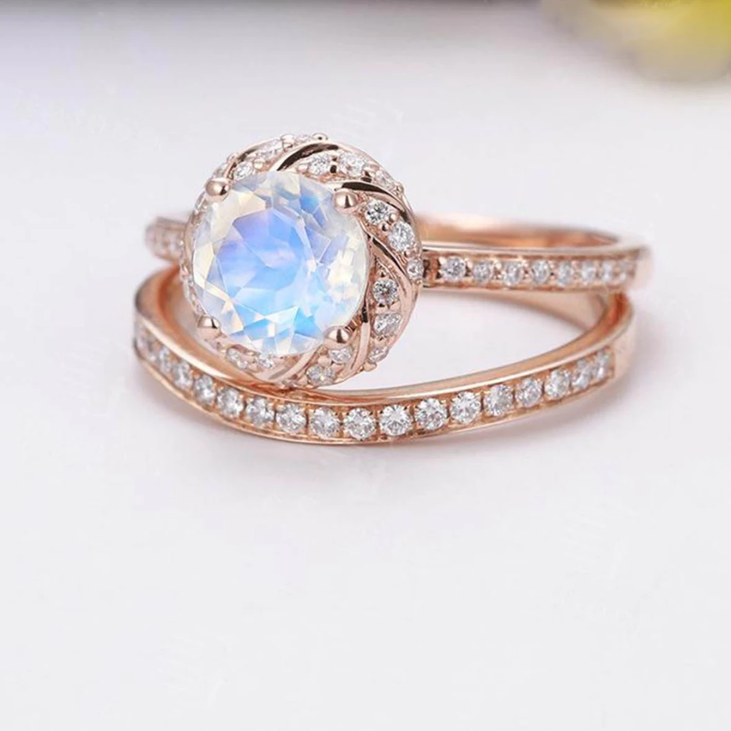 925 Sterling Silver Jewelry Rose Gold Moonstone Wedding Rings