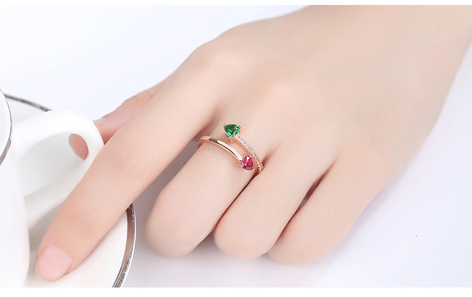 Rose Gold Plated 925 Sterling Silver Ruby Emerald CZ Rings