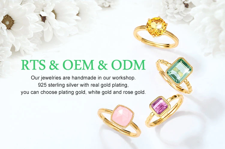 High-Quality Elegant 925 Silver Female Rings Rectangle Synthetic Green Amethyst Adjustable Ring