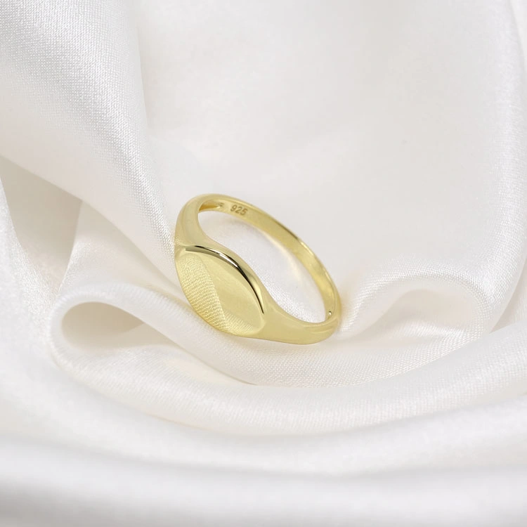 Custom Women Fashion Jewelry Crest Oval Personalized Engraved 18K Gold Plated Sterling 925 Blank Plain Signet Silver Ring