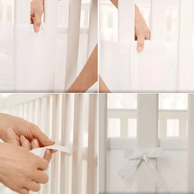 Baby Crib Bumper Classic Mesh Breathable Crib Bedding Liner Washable Crib Bumper Adjustable Length Fits Safe Crib Bumper Pads