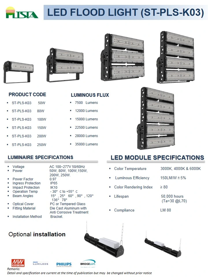 Sports Stadium Outdoor Flood Light 50W, 100W, 150W, 200W, 250W LED Flood Projector Light