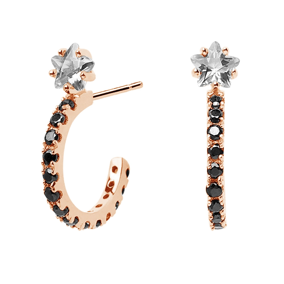 Luxury Dainty 925 Sterling Silver Jewelry Black Cubic Zircon Hot Sale 18K Gold Plated Hoop Earrings