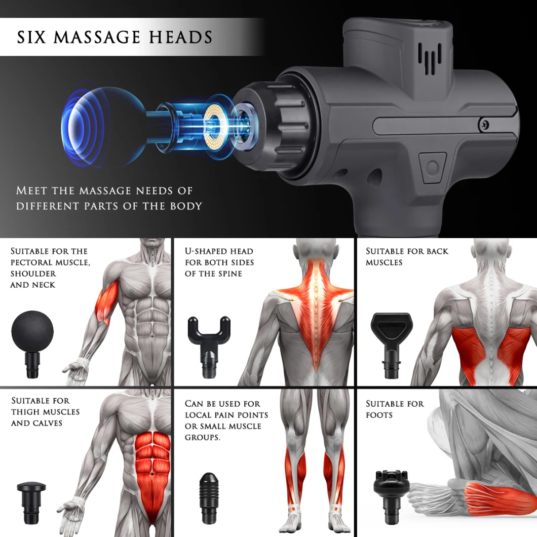 Muscle Massage Gun Deep Tissue Percussion 30 Speed Massage Gun for Athletes Quiet Brushless Motor Portable Body Massager Helps Relieve Muscle with 6 Attachments