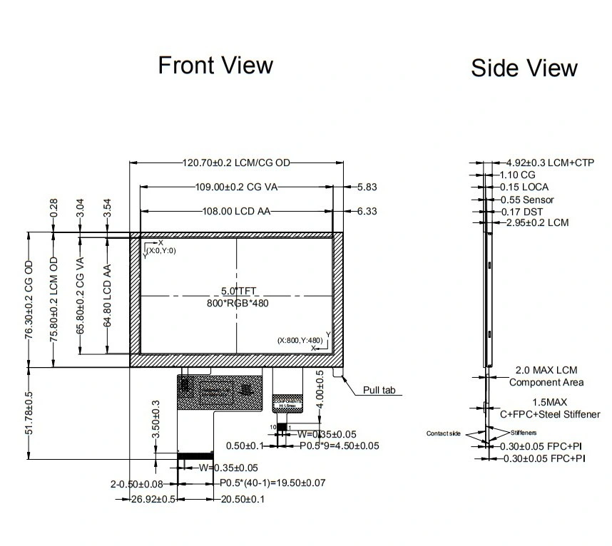 5 Inch Transparent Projector TFT LCD Touch Screen with 800 X 480 Resolution RGB Interface