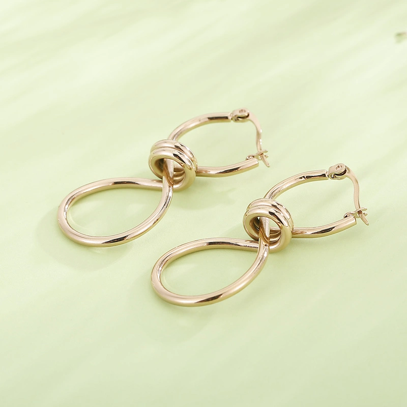 Coil Rope Figure 8 Spiral Knotted Gold-Plated Stainless Steel Earrings Drop