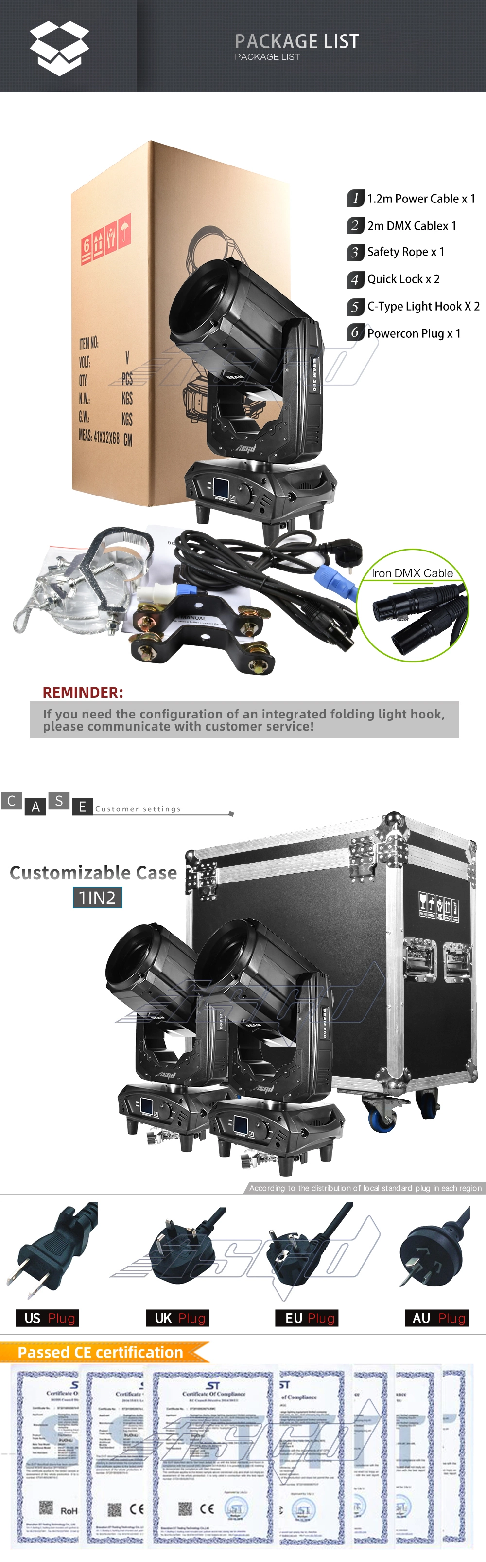 260W Beam Moving Head Projector Lights 18/22CH DMX Disco DJ Home Party Show Stage Lighting