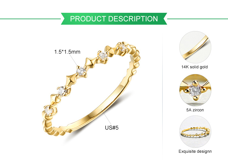 Fine Jewelry Solid Gold 5A Zircon Ring Exquisite 14K 18K Pure Gold Women Ring